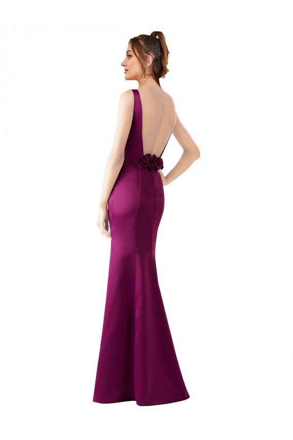 Satin Bateau Neck Open Back Sheath Merlot Black Tie Prom Dress Canada Factory