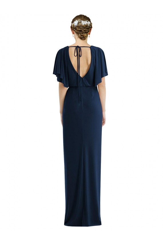 Spandex Bateau Neck Open Back Sheath Dark Navy Prom Dress Canada Factory