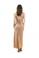 Silky Satin Cowl Neck Open Back Sheath Rose Gold Prom Dress Canada Factory