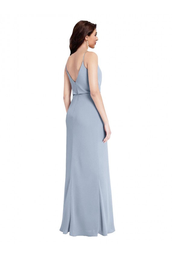 Stretch Crepe Cowl Neck V-Back Sheath Smoke Blue Prom Dress Canada Factory