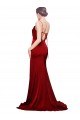 Stretch Satin Cowl Neck Open Back Sheath Burgundy Black Tie Prom Dress Canada Factory