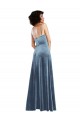 Stretch Velvet Cowl Neck Open Back Sheath Dusty Blue Prom Dress Canada Factory