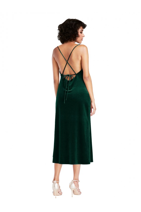 Stretch Velvet Cowl Neck Open Back Sheath Dark Green Black Tie Prom Dress Canada Factory