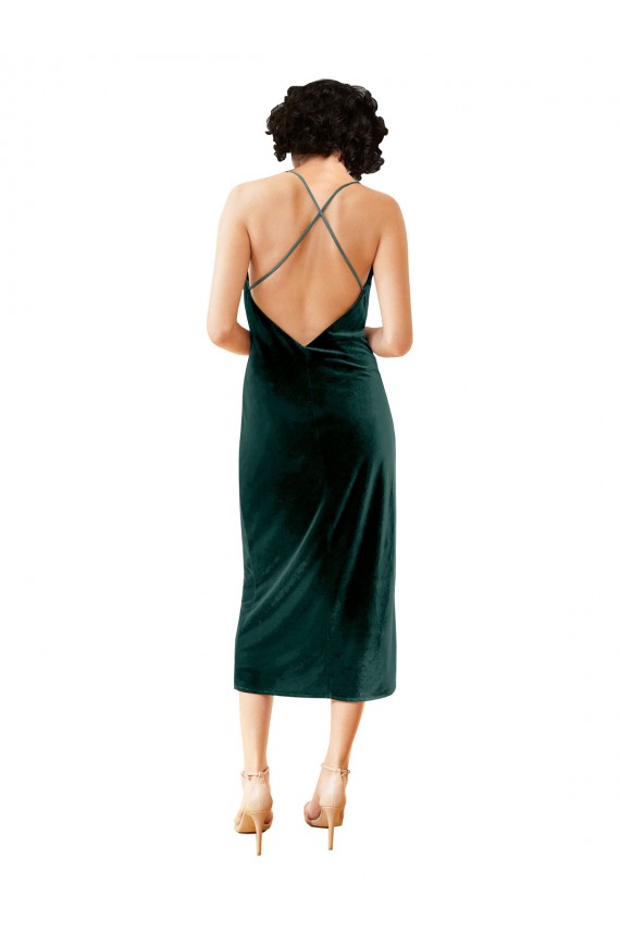 Stretch Velvet Cowl Neck Open Back Sheath Dark Green Prom Dress Canada Factory