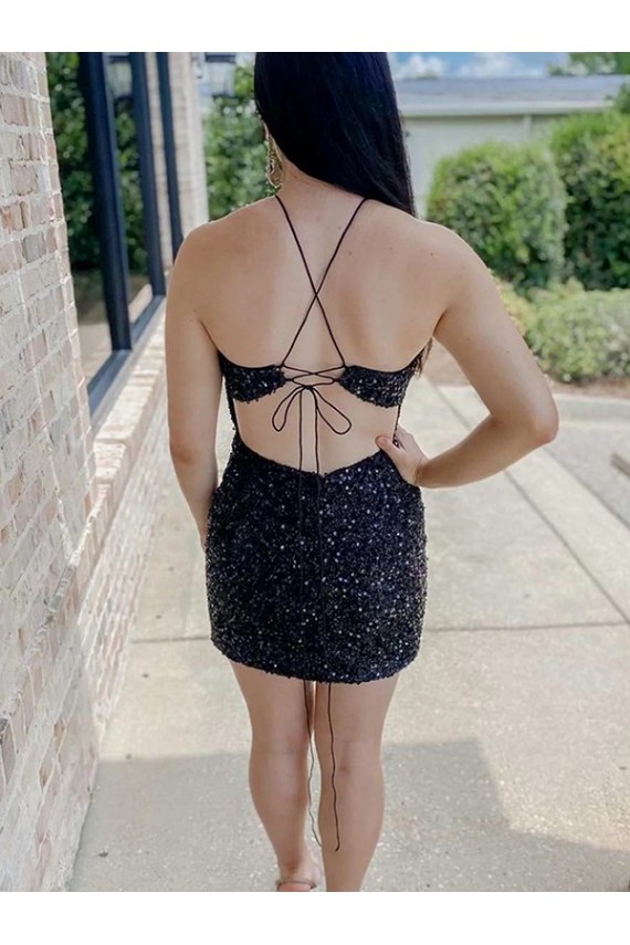 Velvet Sequin Halter Neck Sheath Black Prom Dress Canada Factory