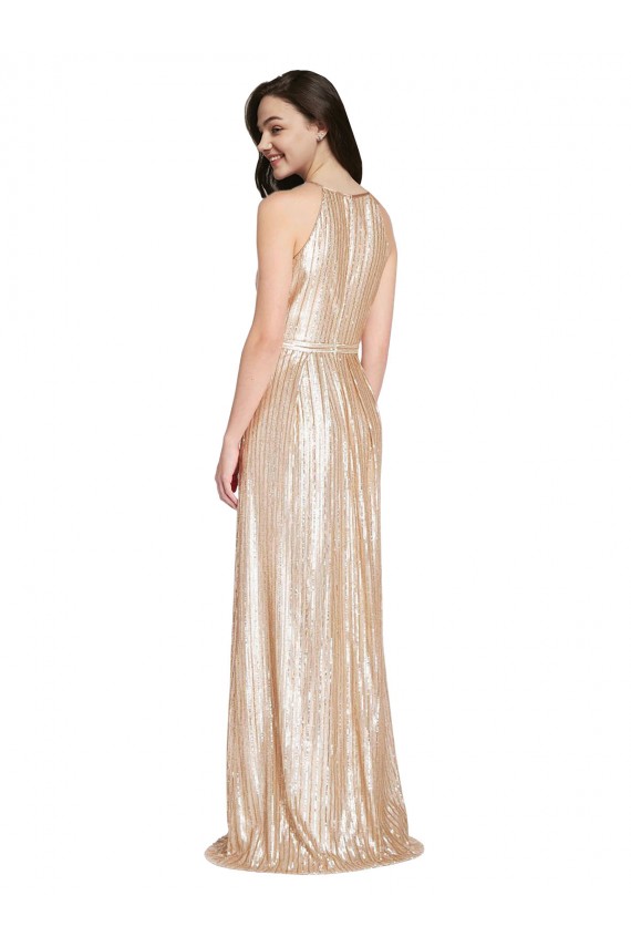 Sequin High Neck Sheath Gold Prom Dress Canada Factory