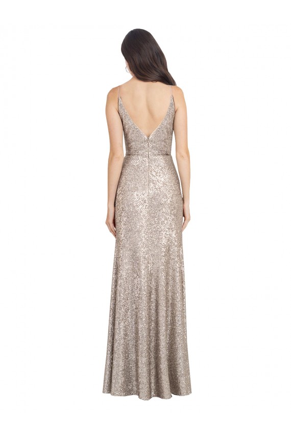 Sequin & Sparkling Sequin High Neck V-Back Sheath Silver Prom Dress Canada Factory