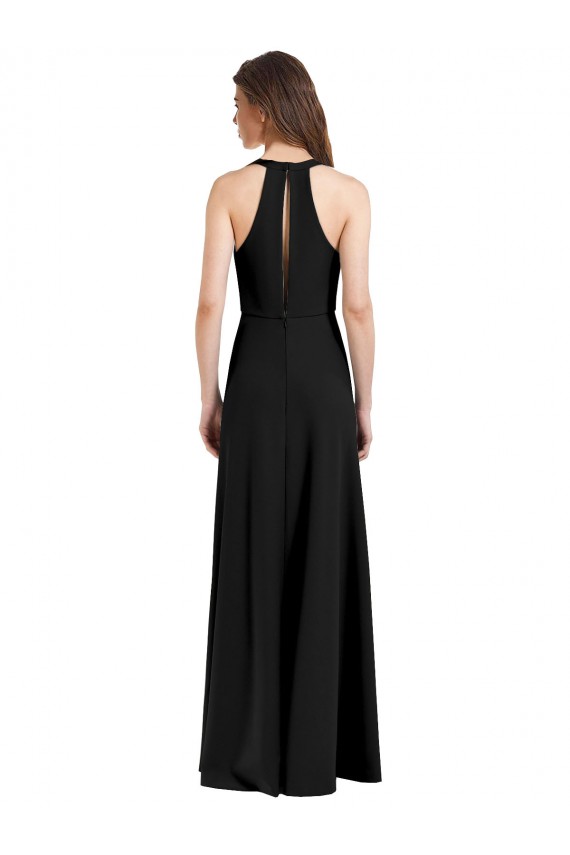 Stretch Crepe High Neck Sheath Black Prom Dress Canada Factory