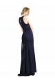Stretch Crepe High Neck Keyhole Back Sheath Dark Navy Black Tie Prom Dress Canada Factory