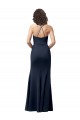 Stretch Crepe High Neck Open Back Sheath Dark Navy Prom Dress Canada Factory