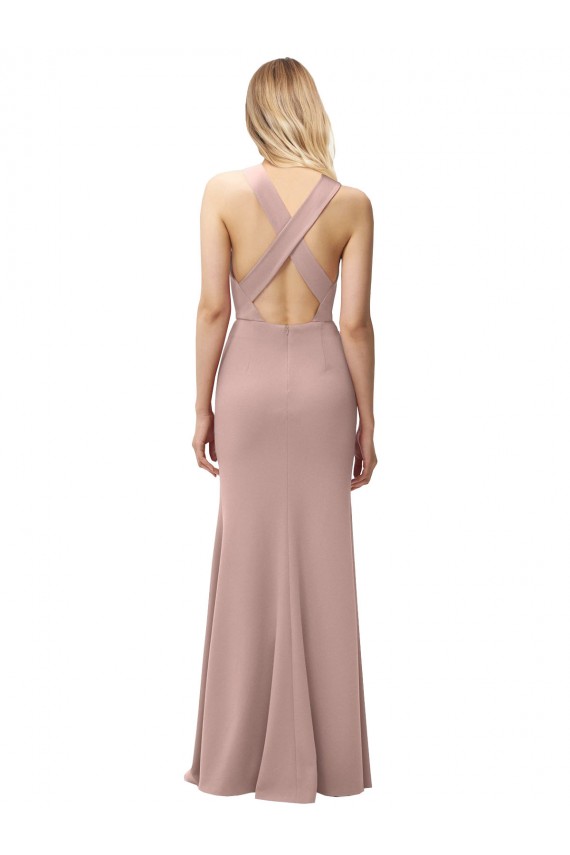 Stretch Crepe High Neck Open Back Sheath Dusty Pink Prom Dress Canada Factory