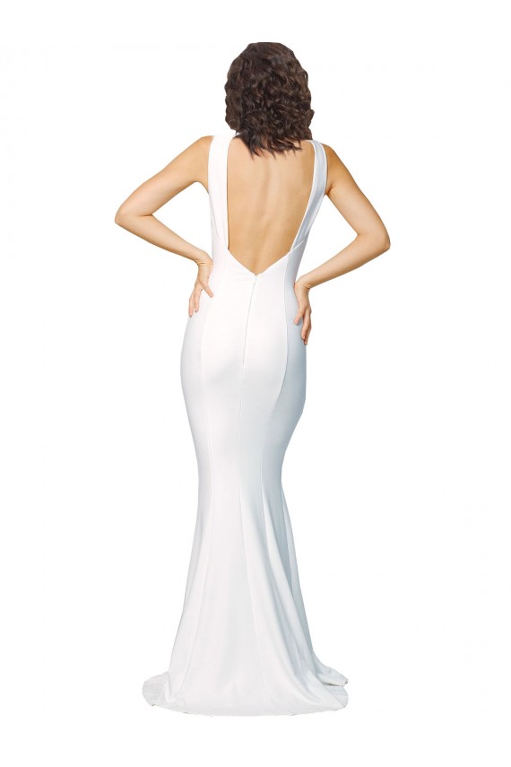 Stretch Crepe High Neck V-Back Sheath Ivory Prom Dress Canada Factory