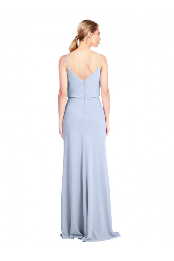 Stretch Crepe High Neck V-Back Sheath Light Sky Blue Prom Dress Canada Factory