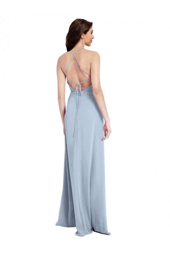 Stretch Crepe High Neck Open Back Sheath Light Sky Blue Prom Dress Canada Factory