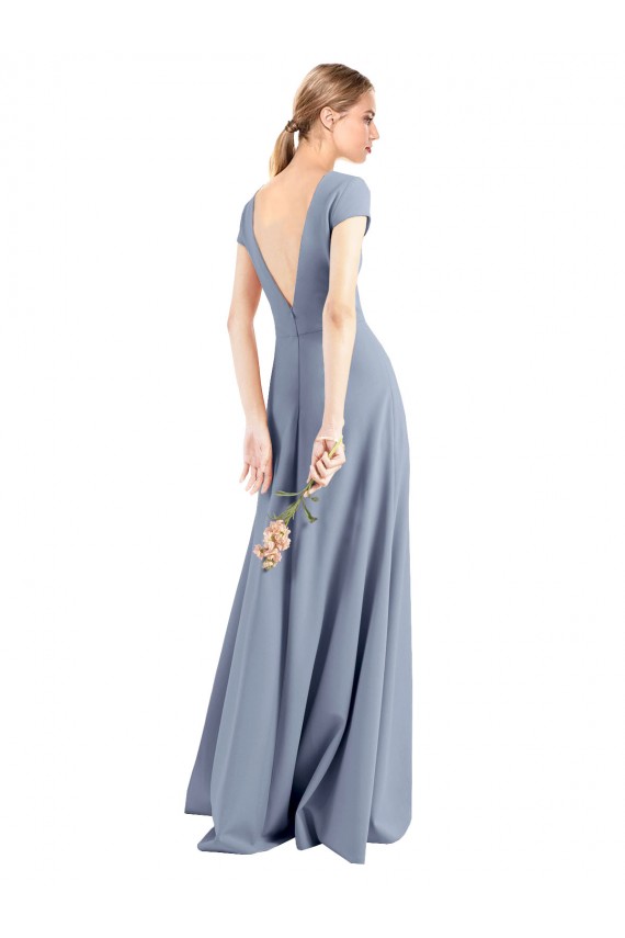 Stretch Crepe High Neck Sheath Smoke Blue Long Prom Dress Canada Factory