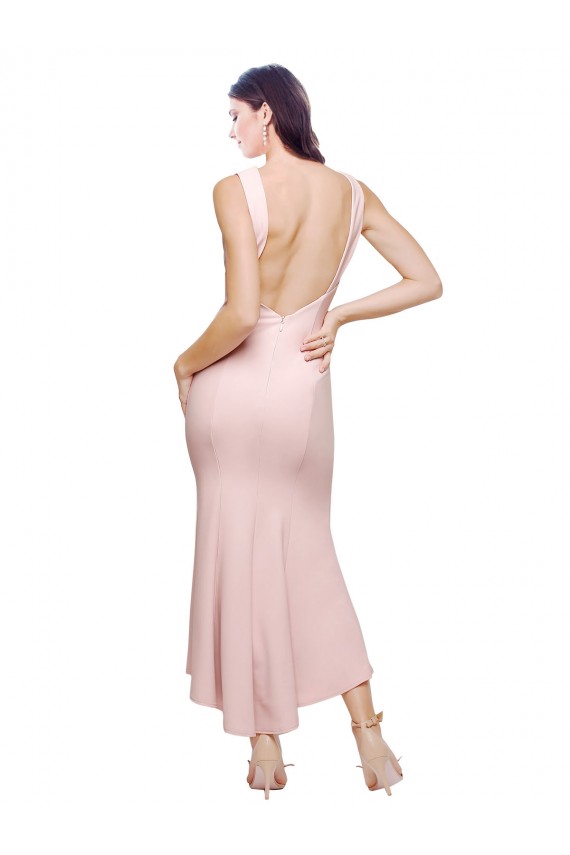 Stretch Crepe High Neck Low Back Sheath Pink High Low Prom Dress Canada Factory