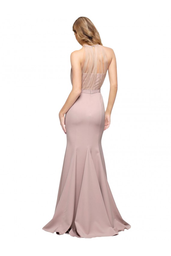 Stretch Crepe High Neck Sheath Dusty Pink Prom Dress Canada Factory