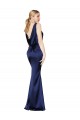 Stretch Satin High Neck Low Back Sheath Dark Navy Prom Dress Canada Factory
