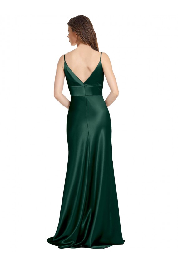 Stretch Satin High Neck V-Back Sheath Hunter Prom Dress Canada Factory