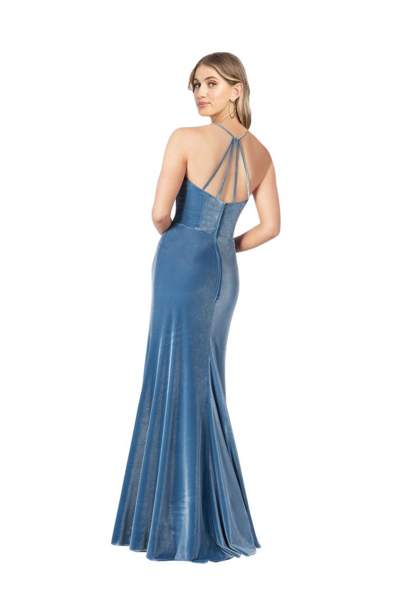 Stretch Velvet Jewel Neck Open Back Sheath Black Prom Dress Canada Factory