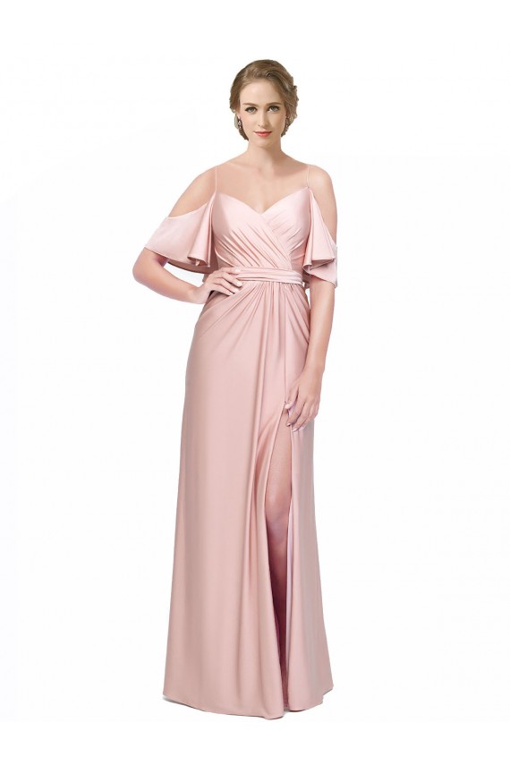 Silky Satin Off the Shoulder Low Back Sheath Prom Dress Canada Factory