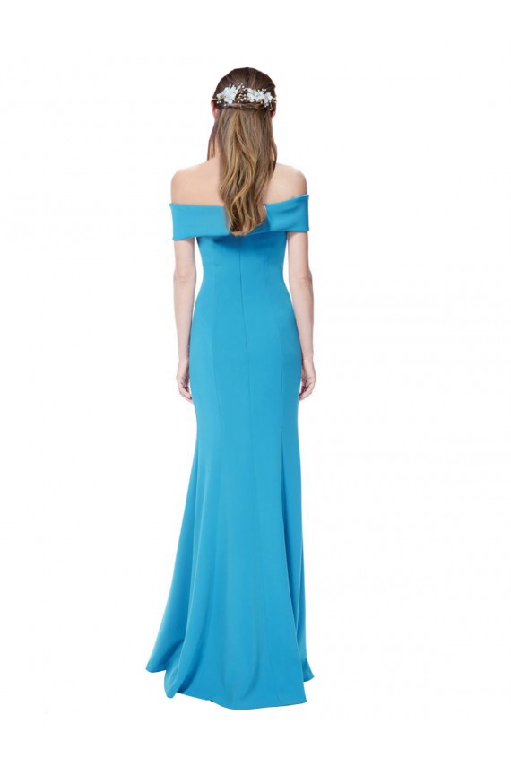 Stretch Crepe Off the Shoulder Sheath Peacock Blue Prom Dress Canada Factory