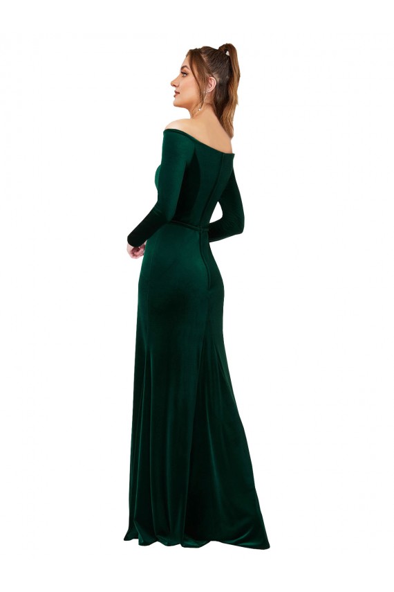 Stretch Velvet Off the Shoulder Sheath Dark Green Prom Dress Canada Factory
