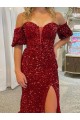 Velvet Sequin Off the Shoulder Sheath Red Prom Dress Canada Factory