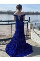 Velvet Sequin Off the Shoulder Sheath Royal Blue Prom Dress Canada Factory