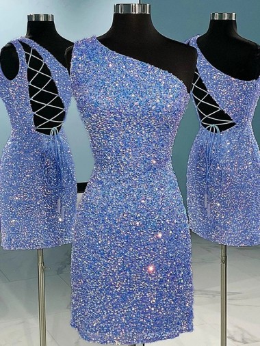 Velvet Sequin One Shoulder Sleeveless Sheath Short Prom Dress Canada Factory