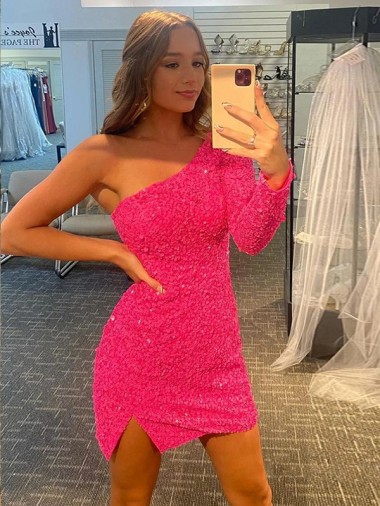 Velvet Sequin One Shoulder Sheath Short Prom Dress Canada Factory
