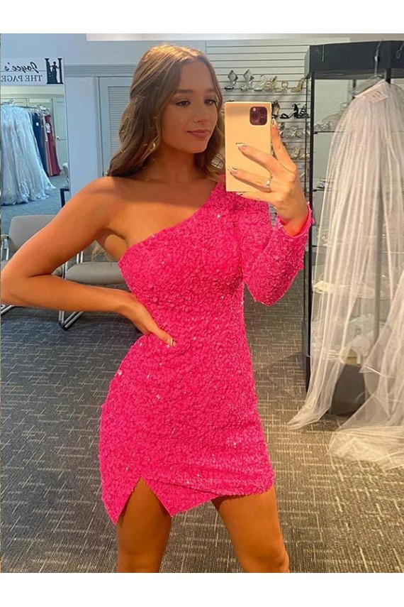 Velvet Sequin One Shoulder Sheath Short Prom Dress Canada Factory