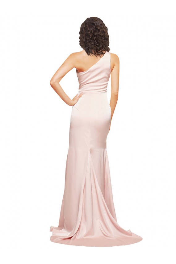 Silky Satin One Shoulder Sheath Pink Black Tie Prom Dress Canada Factory