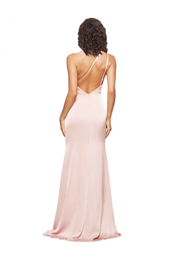 Silky Satin One Shoulder Low Back Sheath Pink Prom Dress Canada Factory
