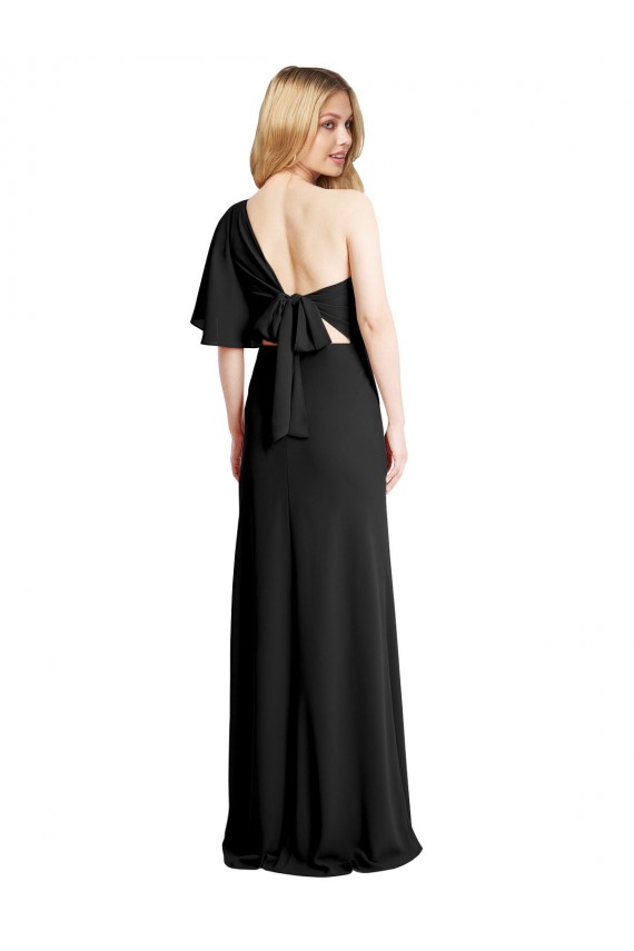 Stretch Crepe One Shoulder Long Sheath Black Prom Dress Canada Factory