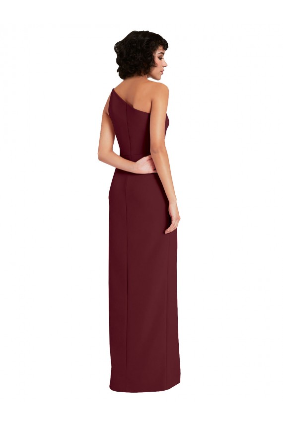 Stretch Crepe One Shoulder Sheath Burgundy Gold Prom Dress Canada Factory