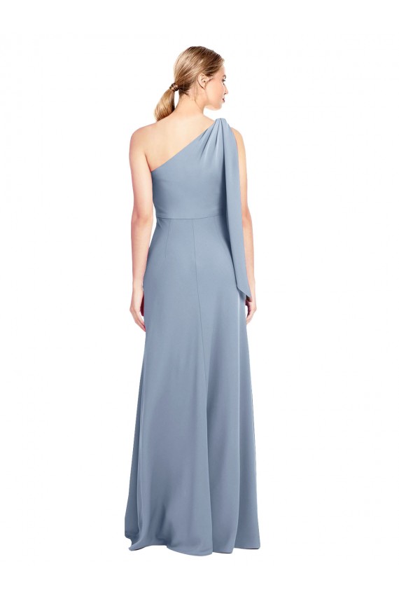 Stretch Crepe One Shoulder Sheath Smoke Blue Prom Dress Canada Factory