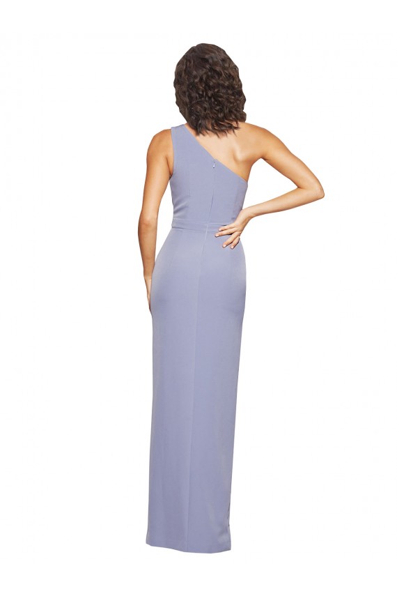 Stretch Crepe One Shoulder Sheath Smoke Blue Long Prom Dress Canada Factory
