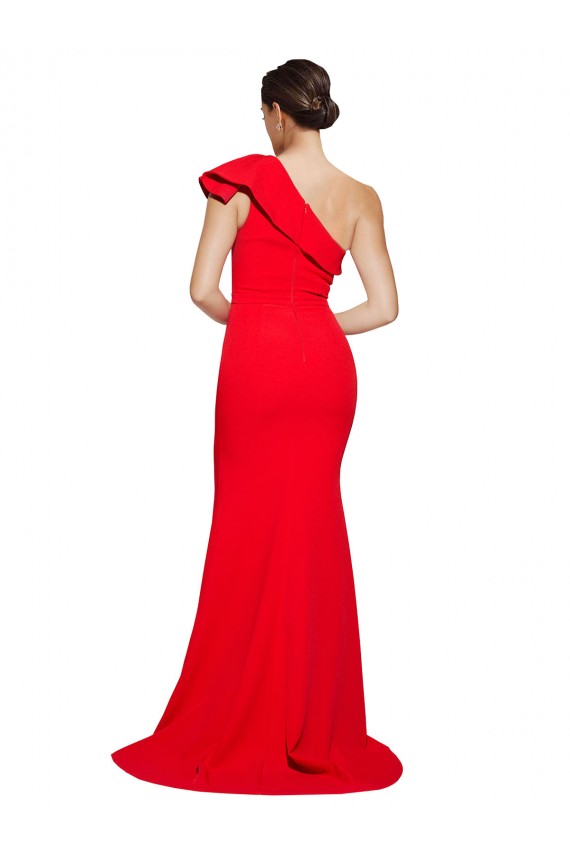 Stretch Crepe One Shoulder Sheath Red Prom Dress Canada Factory