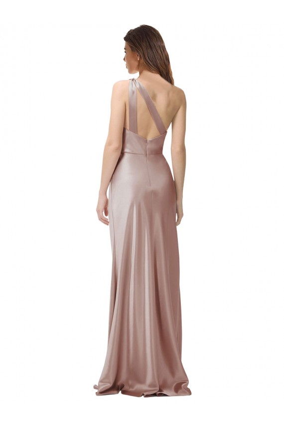 Stretch Satin One Shoulder Open Back Sheath Dusty Pink Prom Dress Canada Factory