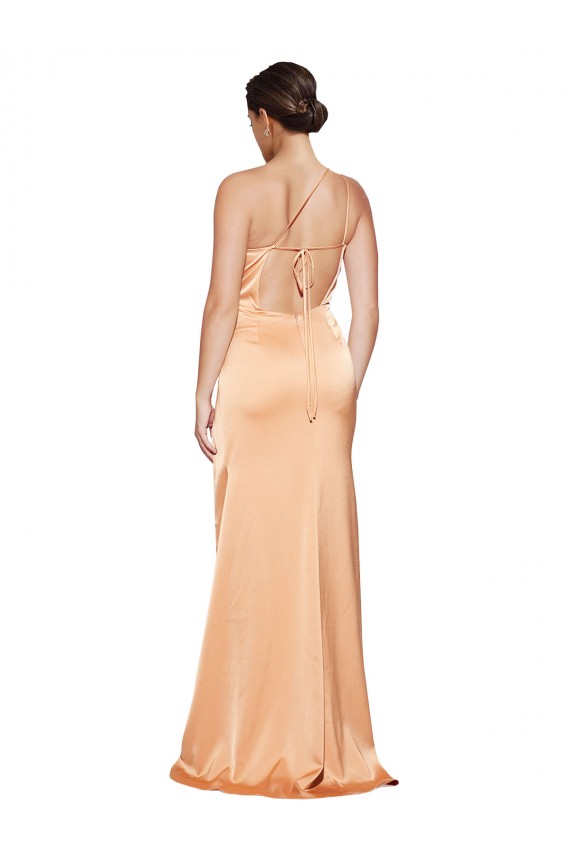 Stretch Satin One Shoulder Open Back Sheath Light Copper Prom Dress Canada Factory