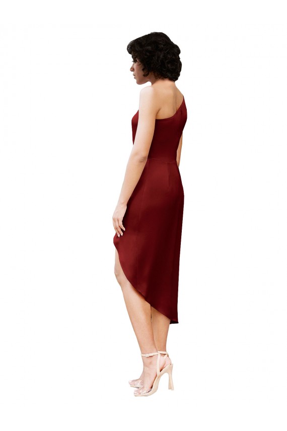 Stretch Satin One Shoulder Sheath Burgundy Black Tie Prom Dress Canada Factory