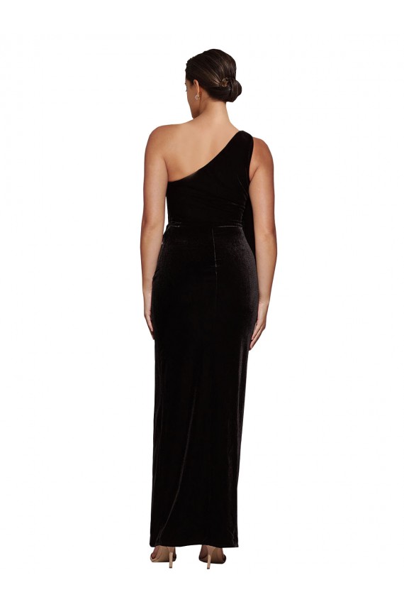 Stretch Velvet One Shoulder Sheath Black Prom Dress Canada Factory