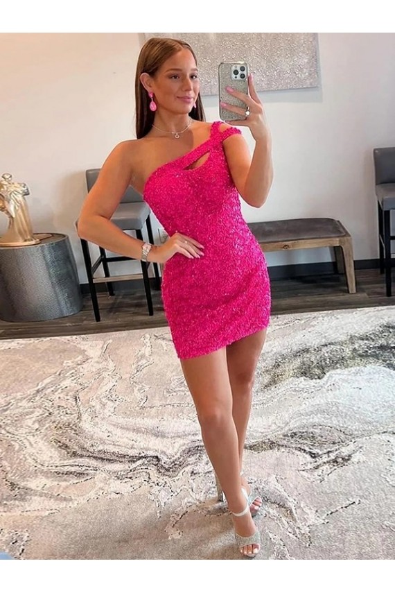 Velvet Sequin One Shoulder Sheath Fuchsia Prom Dresses Canada Factory