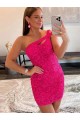 Velvet Sequin One Shoulder Sheath Fuchsia Prom Dresses Canada Factory