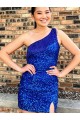 Velvet Sequin One Shoulder Sheath Royal Blue Homecoming Dresses Canada Factory