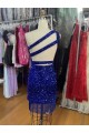 Velvet Sequins One Shoulder Sheath Royal Blue Homecoming Dress Canada Factory