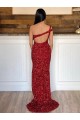 Velvet Sequin One Shoulder Sweep Train Sheath Burgundy Prom Dress Canada Factory
