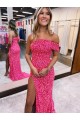 Velvet Sequin One Shoulder Sheath Fuchsia Evening Gown Canada Factory