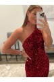 Velvet Sequin One Shoulder Sheath Pink Prom Dress Canada Factory